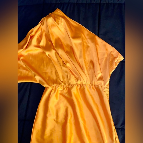 One Shoulder Dress, Satin, short Orange/Gold Color, classy cocktail, Size S - Picture 10 of 16